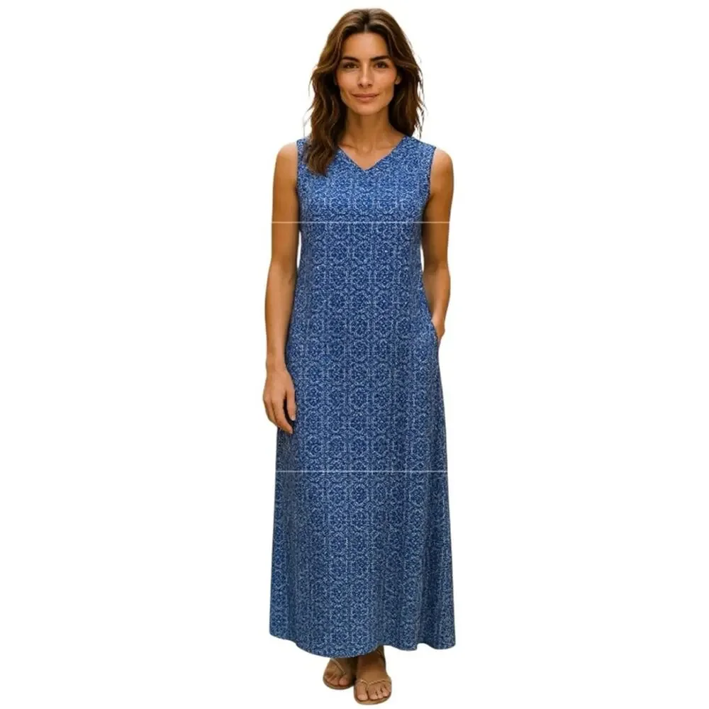Market & Spruce Women’s Maxi Dress Geometric Blue White Size XL NWT - Picture 2 of 12